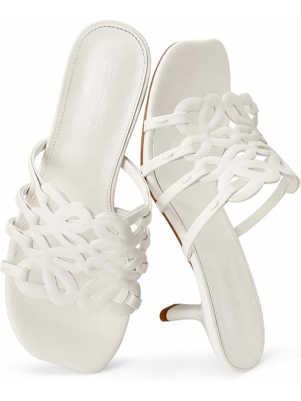 Women's White Rubber Strap Open Toe Kitten Heel Slip On Comfortable Sandals